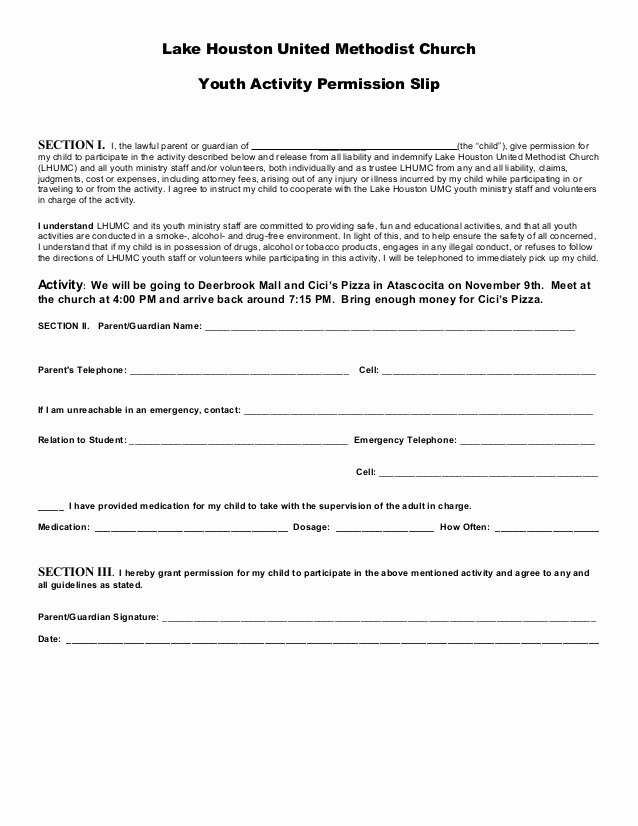 Youth Group Permission Slip Template Inspirational Permission Slip[1]