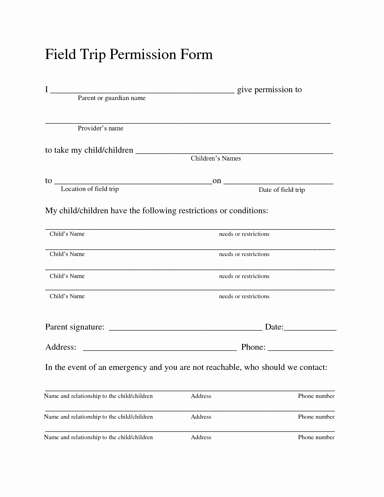 Youth Group Permission Slip Template Lovely Field Trip Permission forms