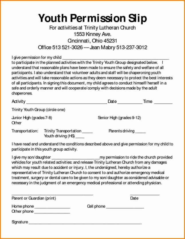 Youth Group Permission Slip Template Luxury 8 Field Trip Permission Slip