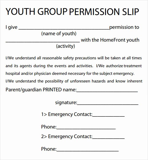Youth Group Permission Slip Template New Permission Slip Template 15 Download Free Documents In