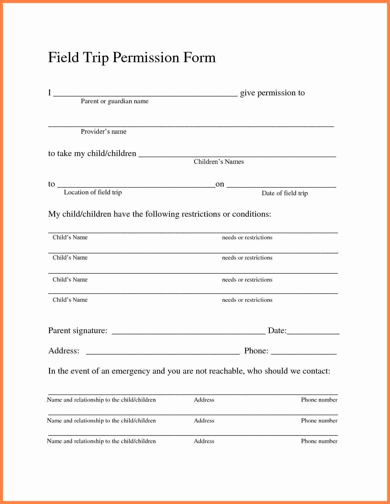 Youth Permission Slip Template Awesome 6 Children Permission Slips