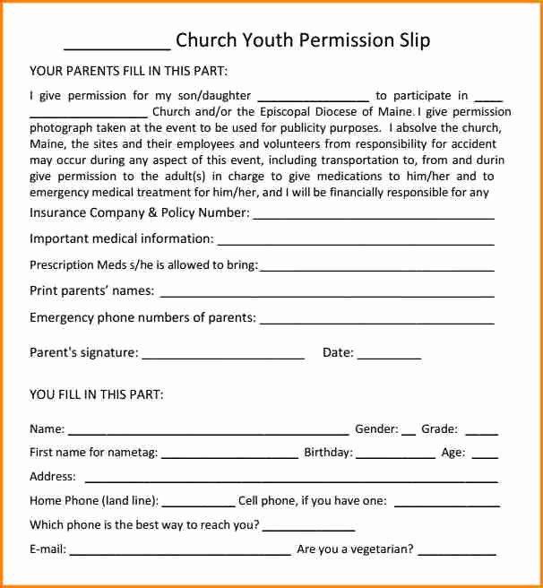 Youth Permission Slip Template Beautiful 5 Church Youth Group Permission Slip Template