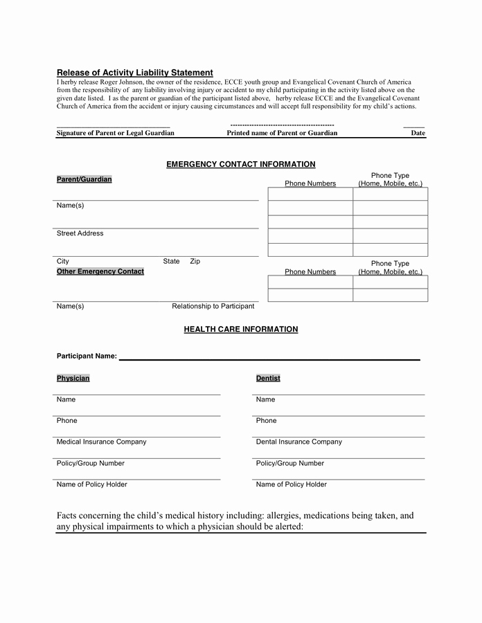 Youth Permission Slip Template Inspirational 28 Of Trip Release form Template