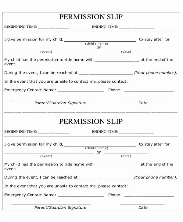 Youth Permission Slip Template New 11 Slip Templates Free Sample Example format